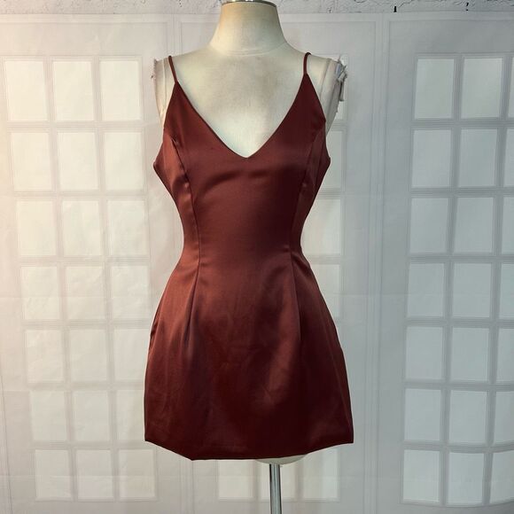 Attached Dresses & Skirts - Attached brown satin mini Dress with pockets size XS